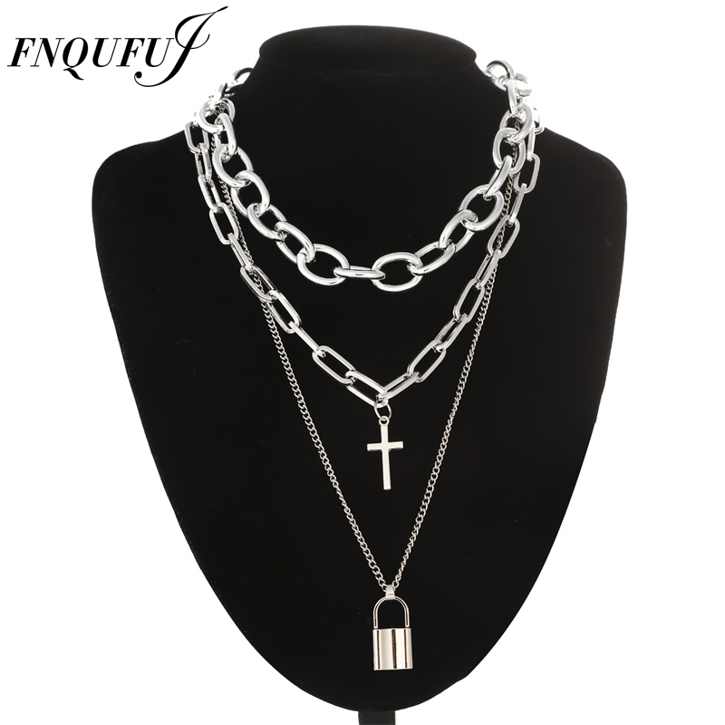 Layered Pendant Necklace Aesthetic - FNQUFUJ – collier en chaîne punk