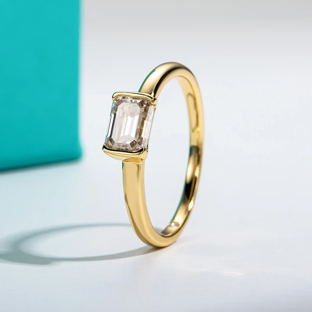 Moissanite Engagement Ring 1 Carat - FCGJHW Bague en Moissanite Taille Émeraude
