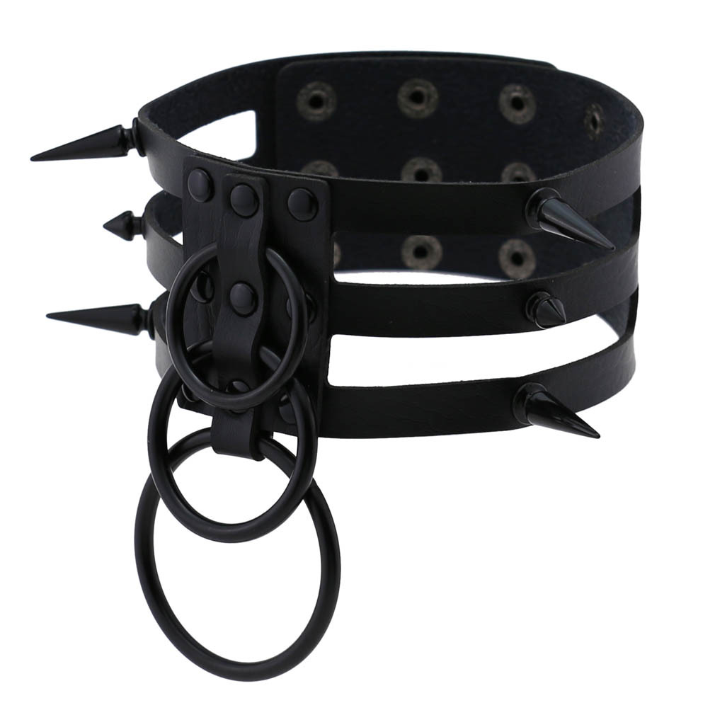 Collier ras du cou en cuir noi - Goth Punk Spike Choker avis et prix