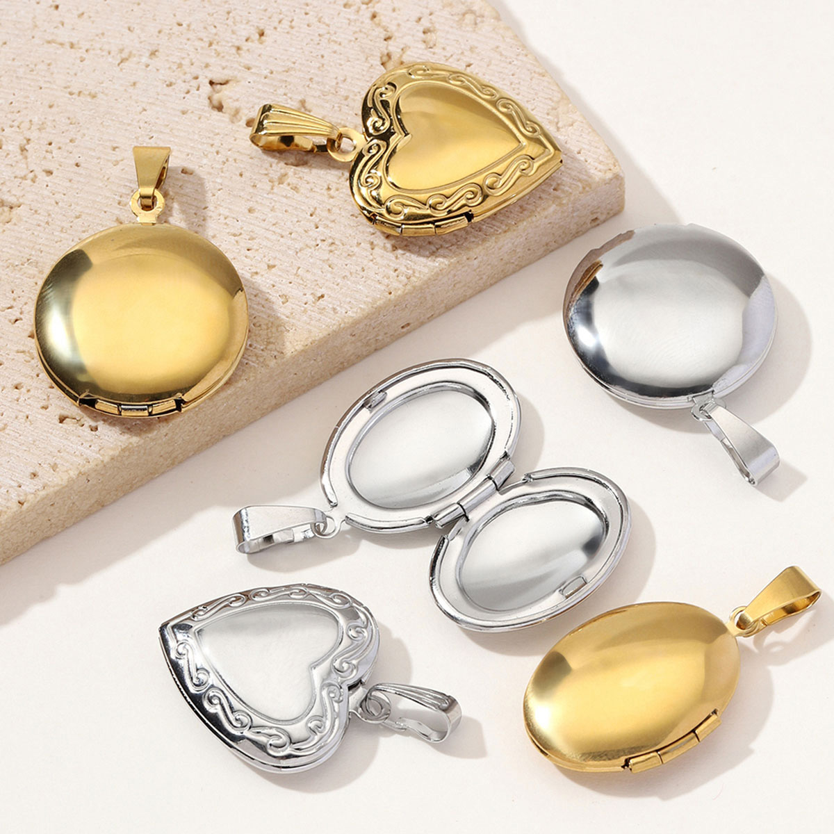 Lot de 3 pendentifs en acier i - Heart Locket Necklace Photo avis et prix